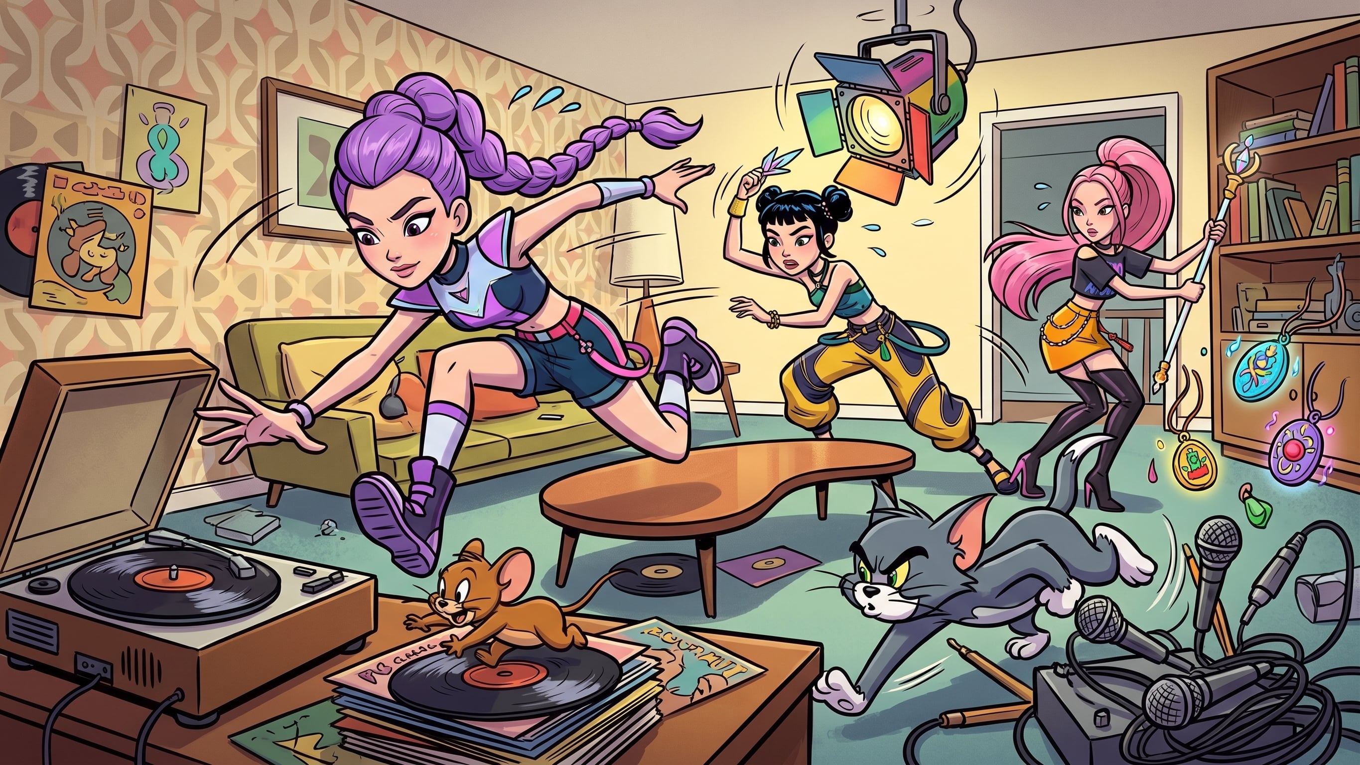 Esta es una representación de Las Guerreras K-pop en el universo de Tom y Jerry. (Foto: Gemini)