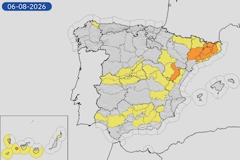 Mapa de alertas meteorológicas para este jueves, 6 de agosto de 20226. (Aemet)