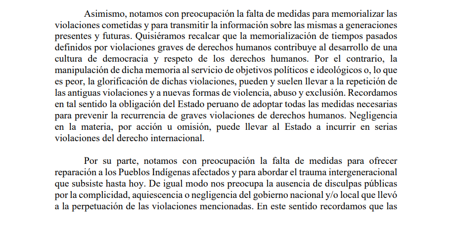 Relatores especiales de la ONU advierten que la falta de políticas de memoria, verdad y reparación por las violaciones cometidas contra pueblos indígenas puede propiciar la repetición de graves abusos y nuevas formas de violencia.