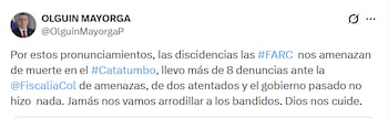 El dirigente social insistió en la necesidad de verdad, justicia y reparación para las víctimas antes de cualquier proceso de extradición - crédito @OlguinMayorgaP/X