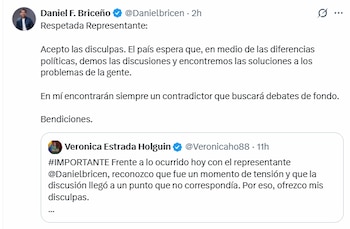 El congresista del Centro Democrático afirmó que las diferencias políticas deben servir para debatir y buscar soluciones a los problemas de la población
- crédito @Danielbricen/X