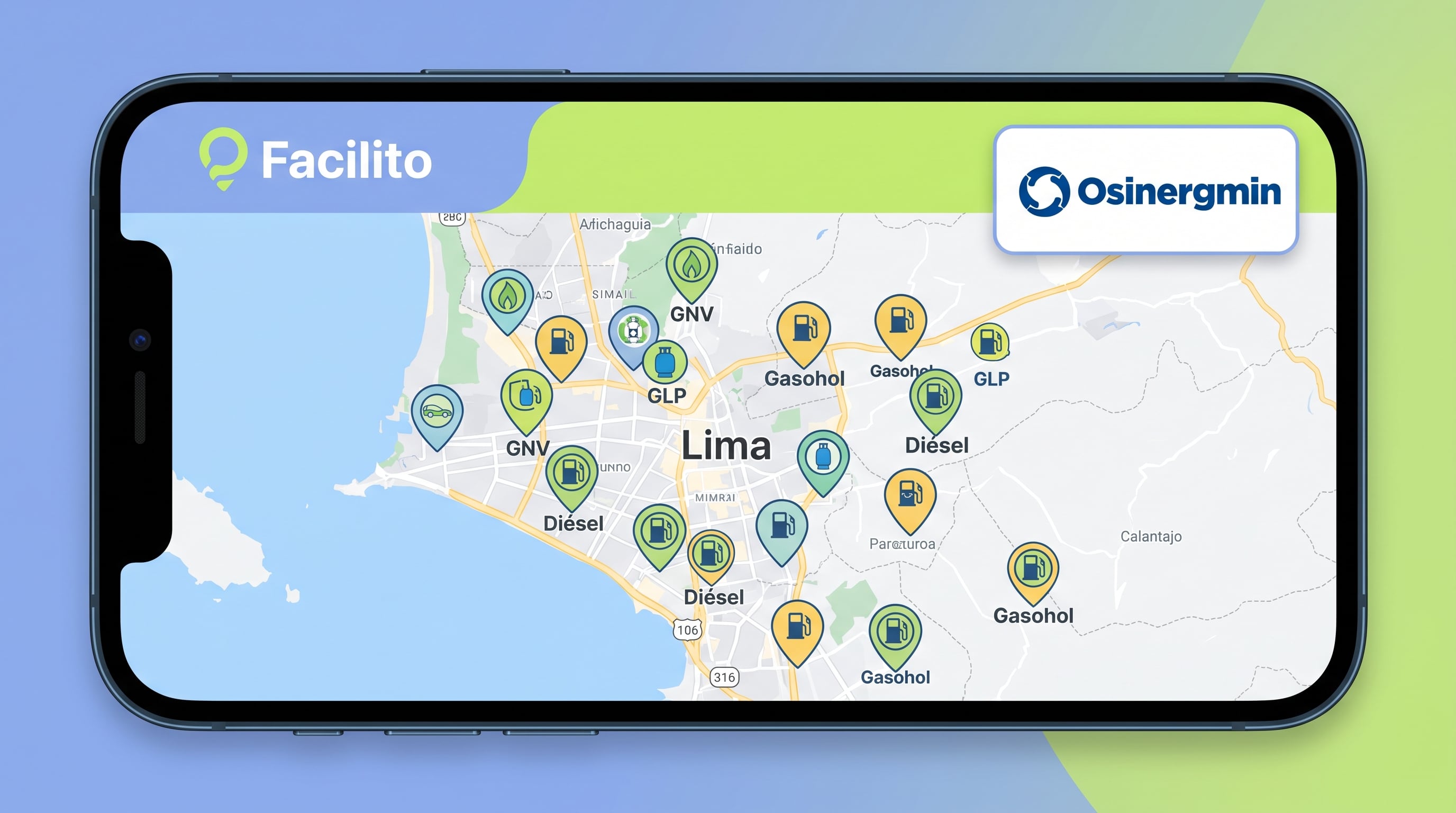 La aplicación Facilito de Osinergmin ubica estaciones de combustible como GNV, GLP, diésel y gasohol en un mapa de Lima. (Imagen Ilustrativa Infobae)
