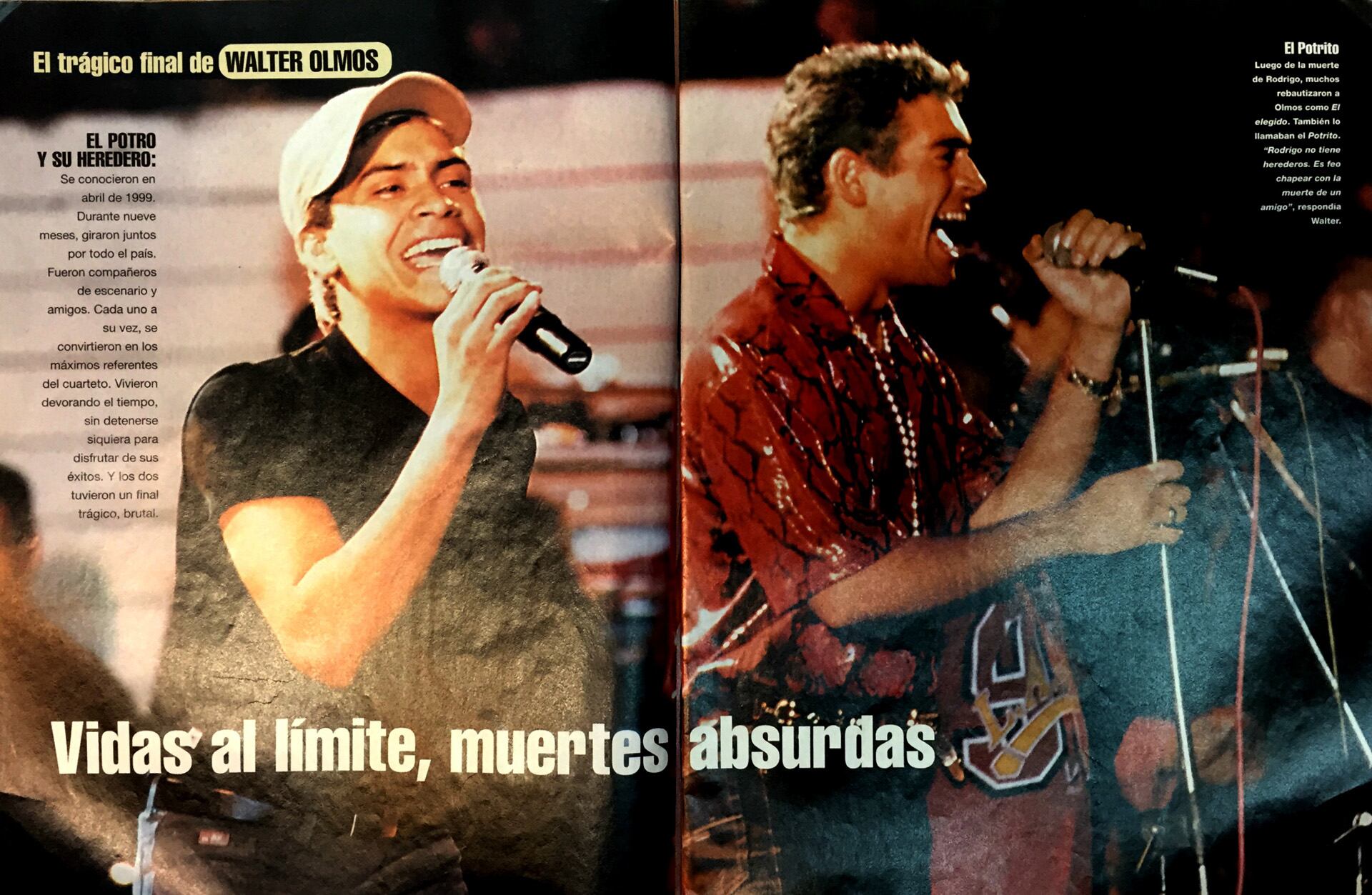 Una nota en la revista GENTE en la que aparecen los dos cantantes juntos, Walter Olmos y Rodrigo (Gentileza archivo Tea y Deportea)