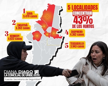 Suba, Engativá, Kennedy, Chapinero y Teusaquillo concentraron el 42,9% de los hurtos a personas denunciados en Bogotá - crédito Diana Diago/Concejo de Bogotá