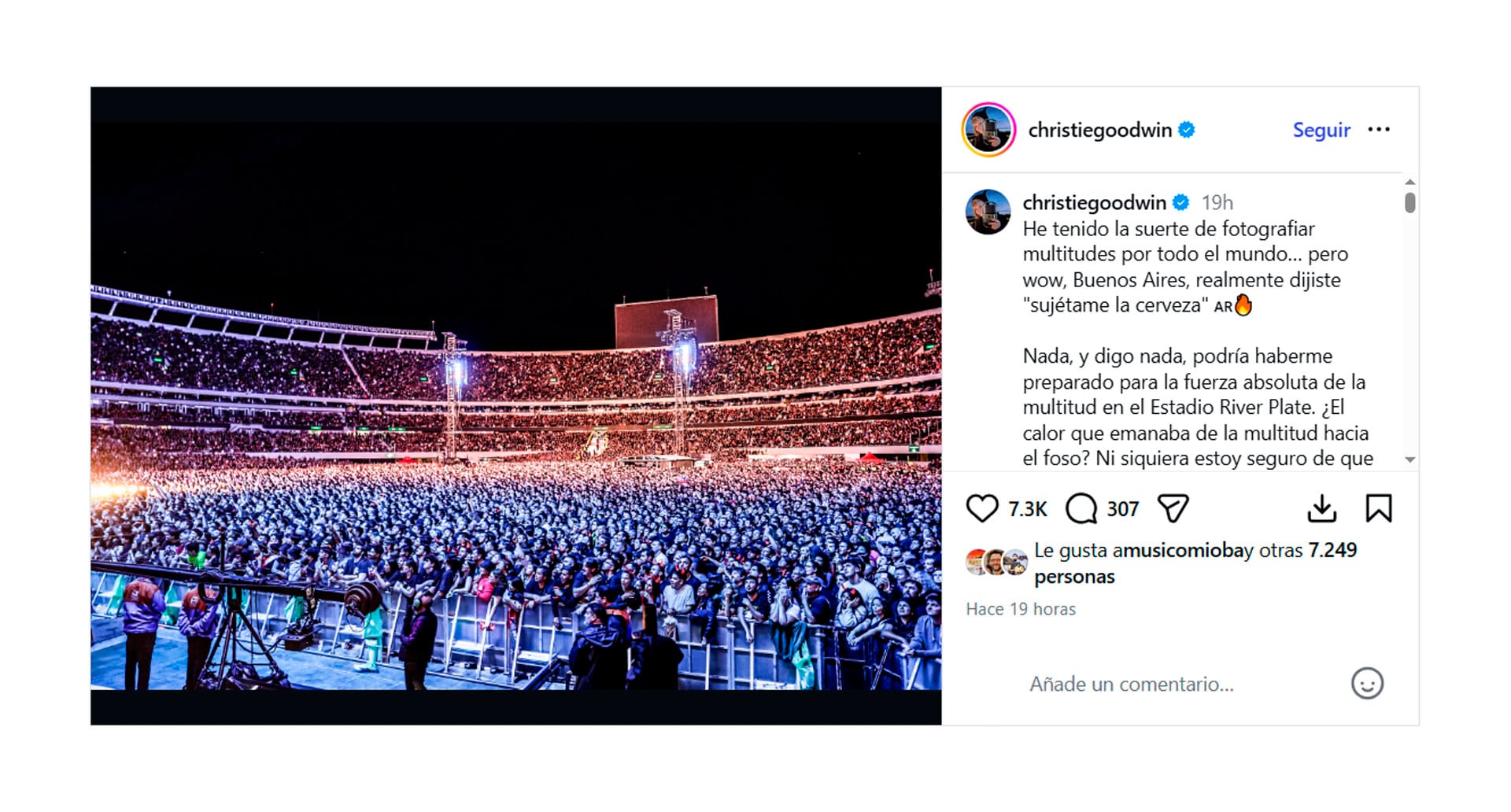 La fotógrafa de AC/DC elogió al público argentino luego de los show (@christiegoodwin)