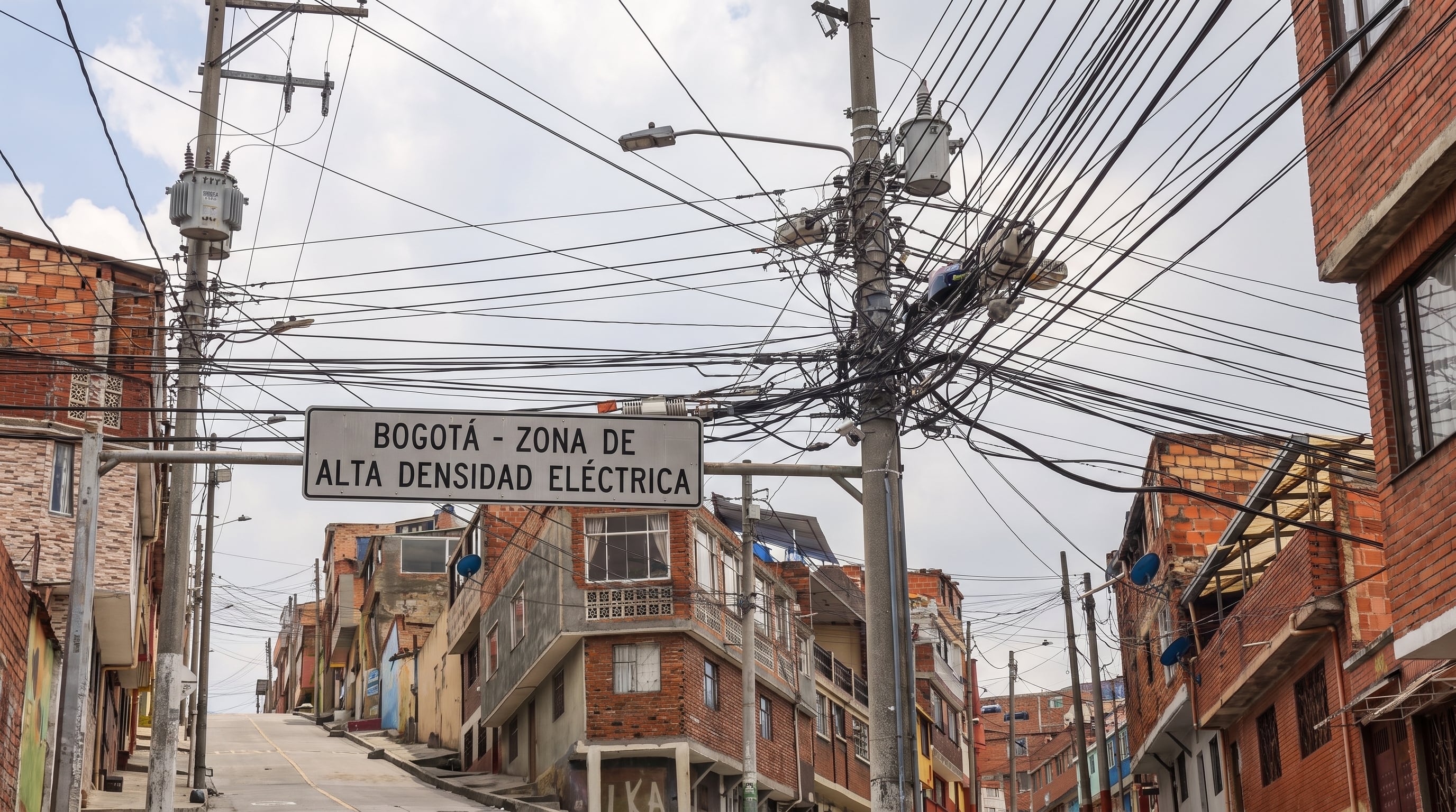 El debate sobre redes aéreas en Bogotá se apoya en cifras de la Uaesp, que reportó 6.112.440 metros de alumbrado aéreo, y en 99 órdenes de trabajo por riesgo eléctrico registradas en 2025 - crédito Imagen Ilustrativa Infobae