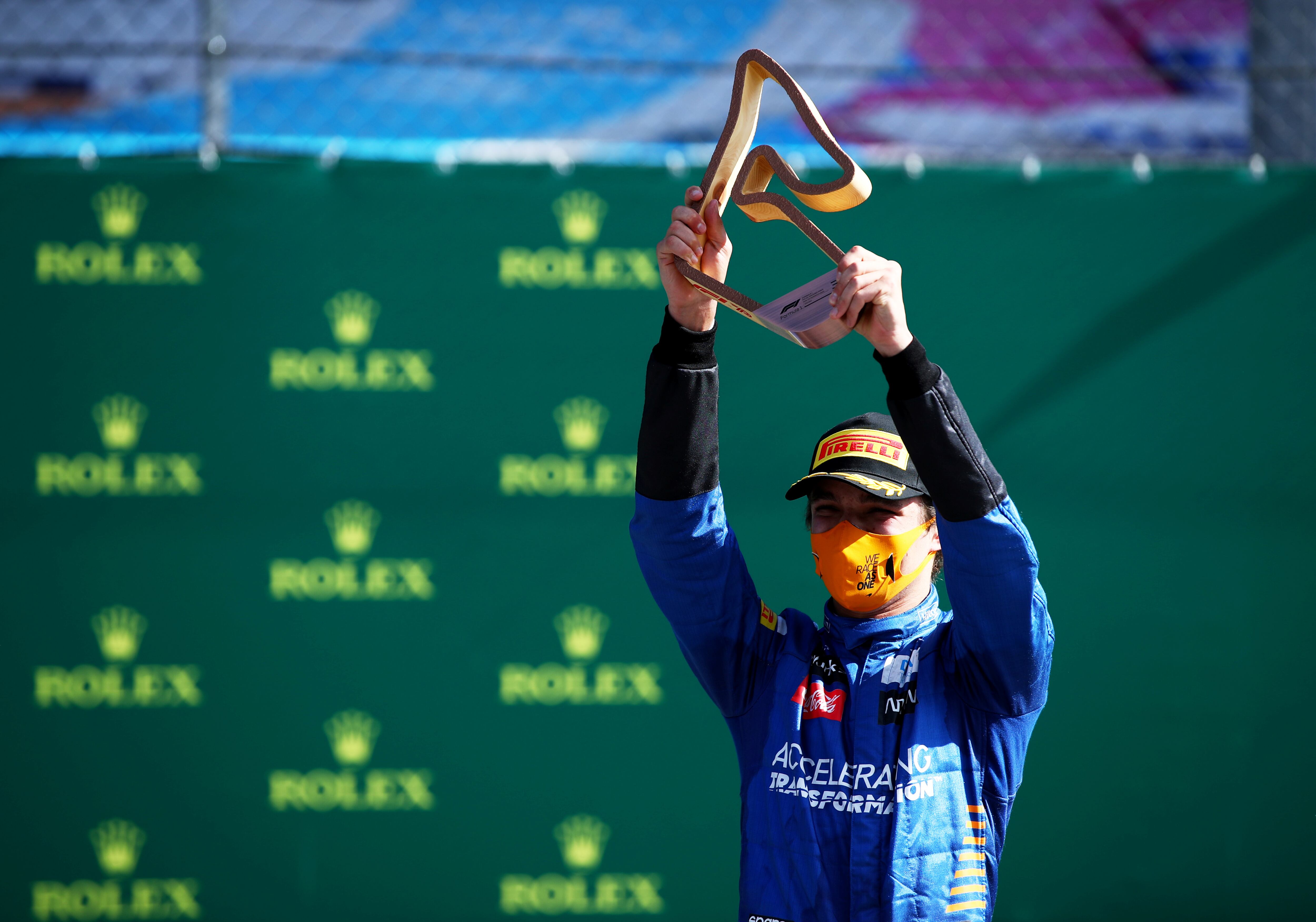 El proceso de Lando Norris en McLaren comenzó en 2019 y un año despupes logró su primer podio en la categoría (Mark Thompson/Pool via REUTERS)