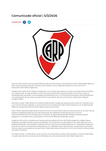 El comunicado completo de River