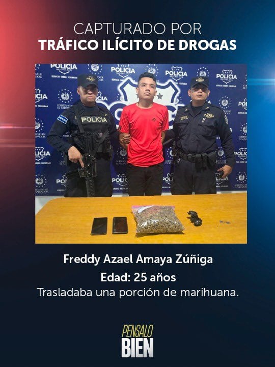 Freddy Azael Amaya Zúñiga será remitido por tráfico ilícito de drogas, según informó la Policía Nacional Civil. (Foto cortesía Policía Nacional Civil)