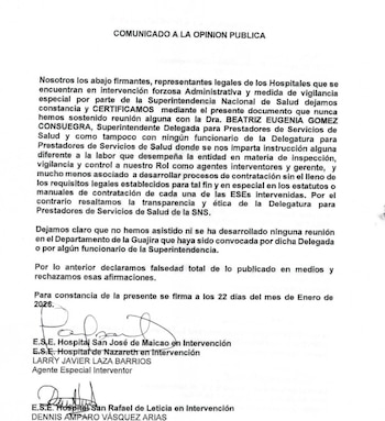 Representantes de hospitales bajo control