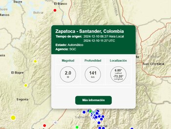 Se reportó sismo en Zapatoca,