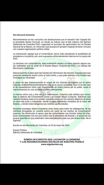 Comunicado Clan del Golfo