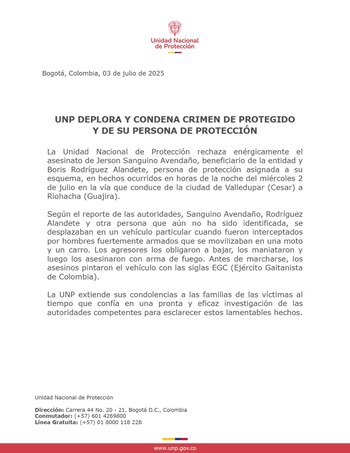 UNP expresó su rechazo al