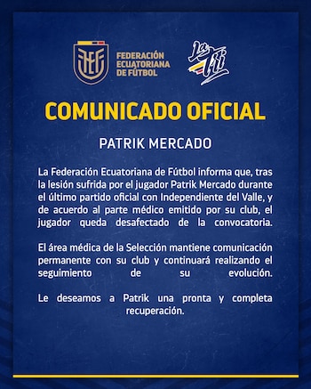 La desconvocatoria de Patrik Mercado en la selección de Ecuador.