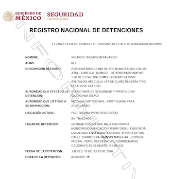 El registro oficial constató el arresto. Crédito: FGR