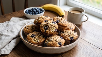 Receta de muffins de banana y arándano, rápida y fácil