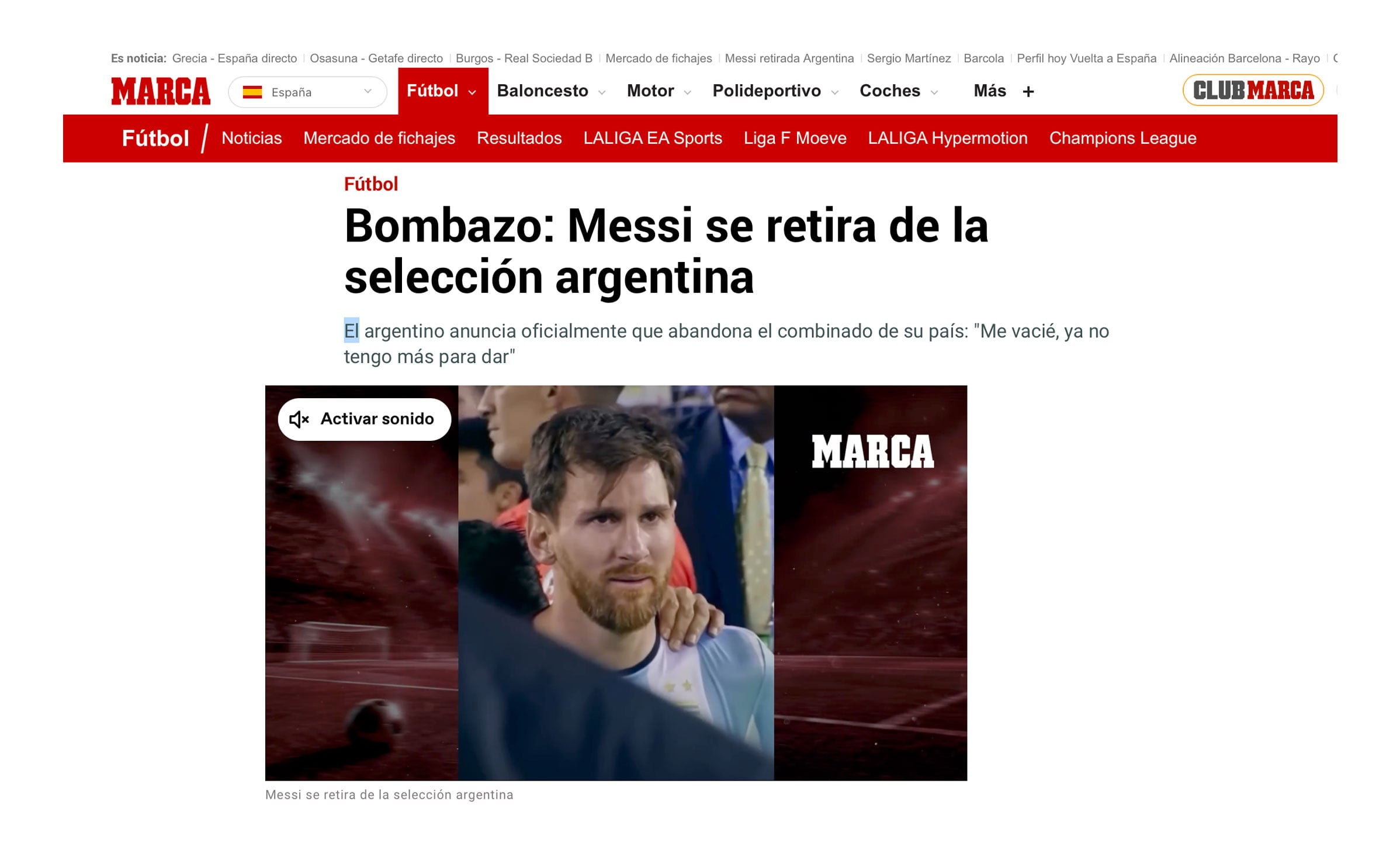 El posteo del diario Marca