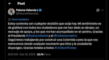 Paloma Valencia habló de la