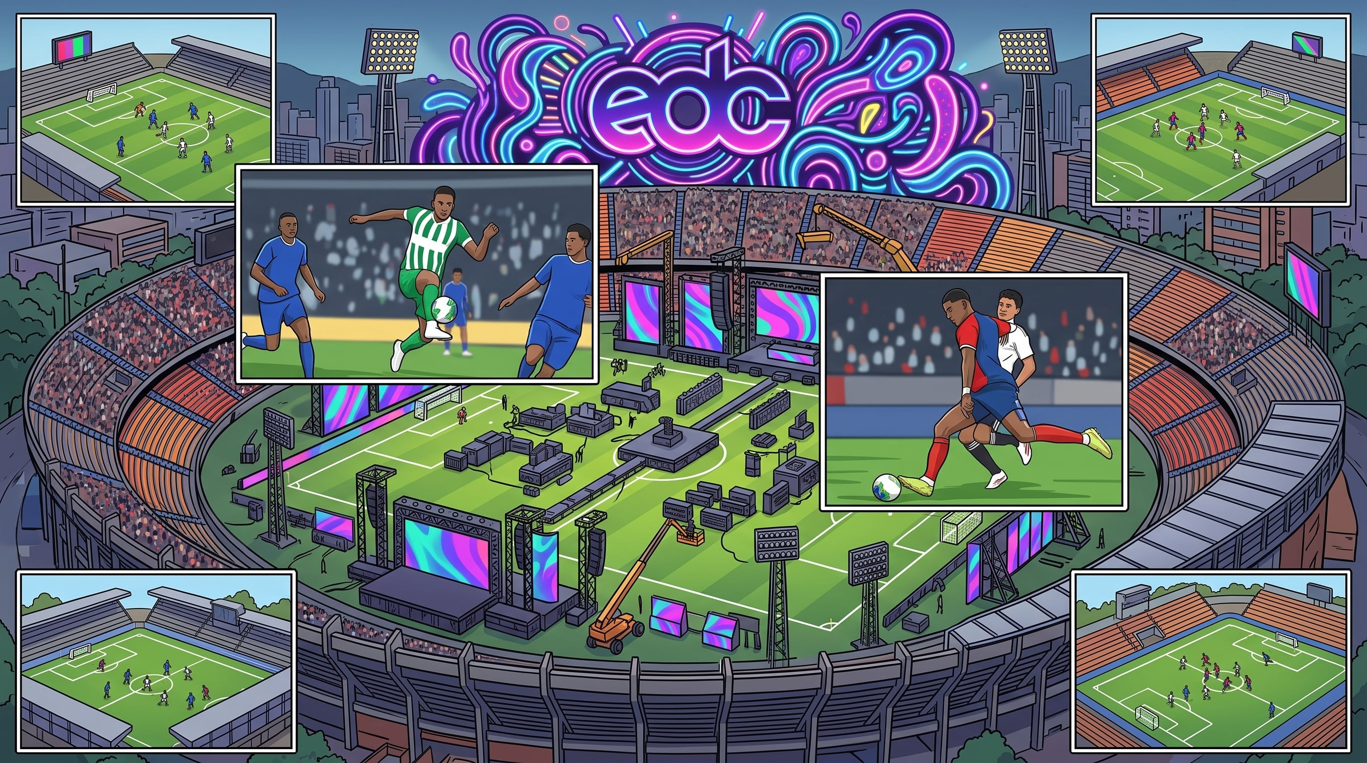 El montaje del festival de música EDC en el estadio Atanasio Girardot de Medellín plantea retos logísticos para los partidos de fútbol local. (Imagen Ilustrativa Infobae)