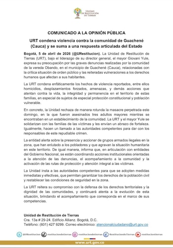La URT condenó el hecho y expresó solidaridad con las familias de las víctimas. - crédito URT