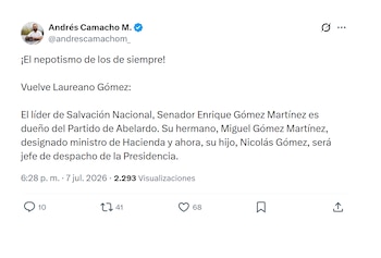 Andrés Camacho y su reacción a la designación del jefe de gabinete de Abelardo de la Espriella
