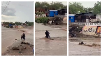 Motociclista estuvo a punto de morir al ser arrastrado por intensa corriente de lluvias del Huracán Marie