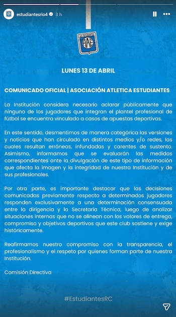 El nuevo comunicado de Estudiantes de Río Cuarto