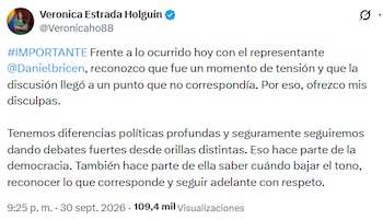 El mensaje de excusas de Luz Verónica Estrada a Daniel Briceño - crédito @Veronicaho88/X