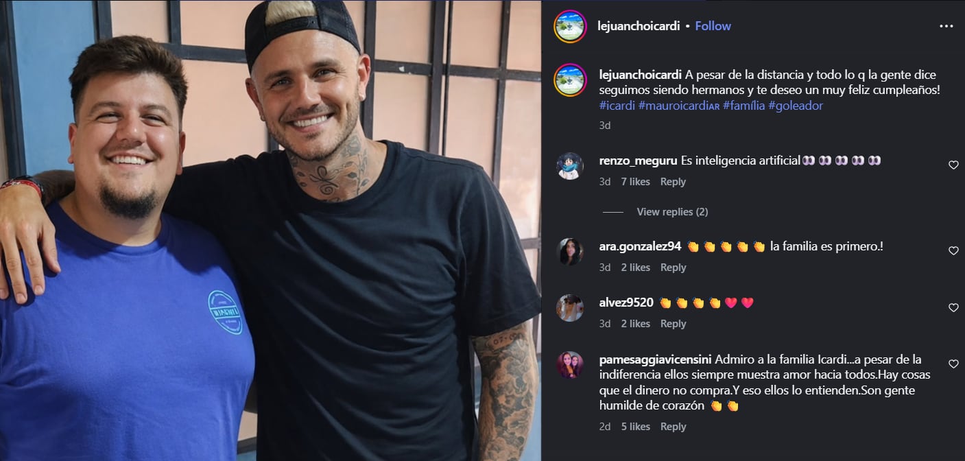 El mensaje de Juan, el hermano de Mauro Icardi, que pasó desapercibida por el delantero (Instagram)