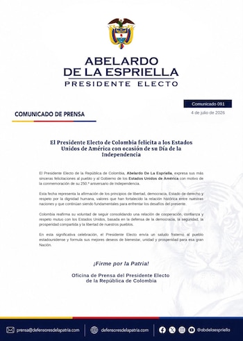 El próximo presidente de Colombia afirmó que la relación diplomática con el país norteamericano ha sido exitosa a lo largo del tiempo por su visión conjunta de trabajar por la prosperidad y libertad - crédito Prensa Abelardo de la Espriella