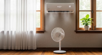 Un aire acondicionado y un ventilador encendidos al mismo tiempo