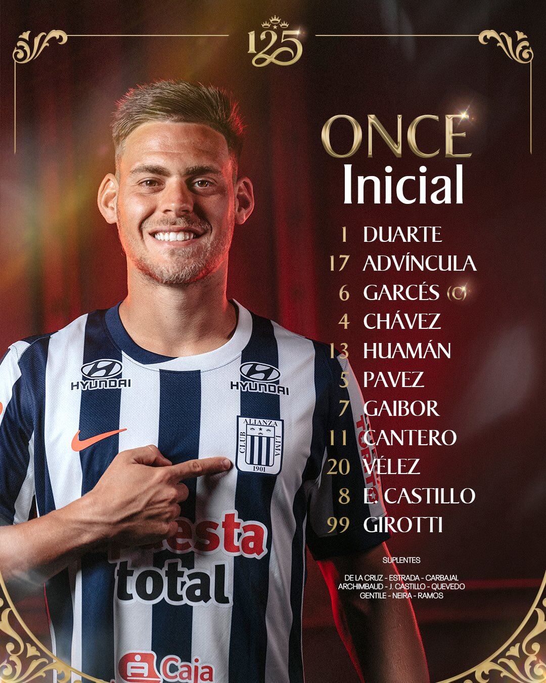 Once de Alianza Lima para el duelo ante ADT por Torneo Clausura 2026 - Crédito: X.