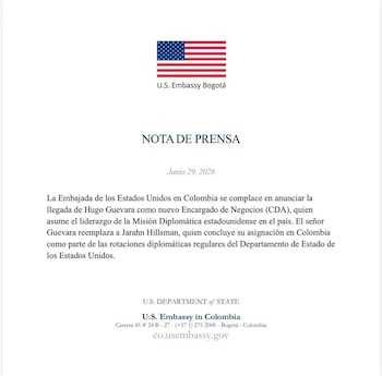 La Embajada de Estados Unidos en Bogotá informó sobre la incorporación de Hugo Guevara como Encargado de Negocios - crédito Embajada de Colombia en Estados Unidos