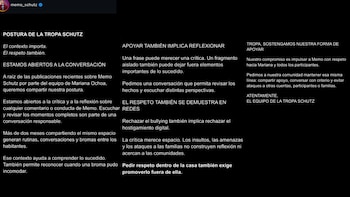 El equipo de redes sociales de Memo Schutz publicó una postura en la que pidió revisar los momentos completos de la convivencia antes de emitir críticas sobre su interacción con Mariana.