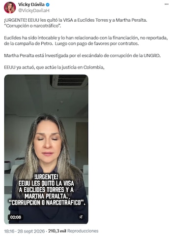 Vicky Dávila habló de Martha Peralta y Euclides Torres tras la decisión de Estados Unidos - crédito @VickyDavilaH/X