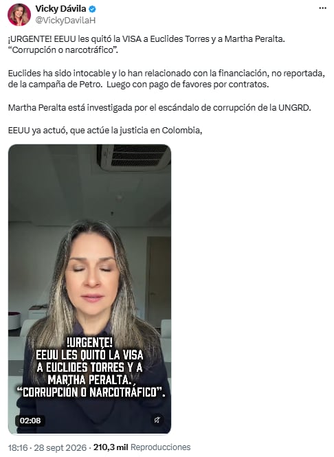 Vicky Dávila habló de Martha Peralta y Euclides Torres tras la decisión de Estados Unidos - crédito @VickyDavilaH/X