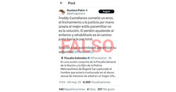 Publicación falsa sobre Gustavo Petro