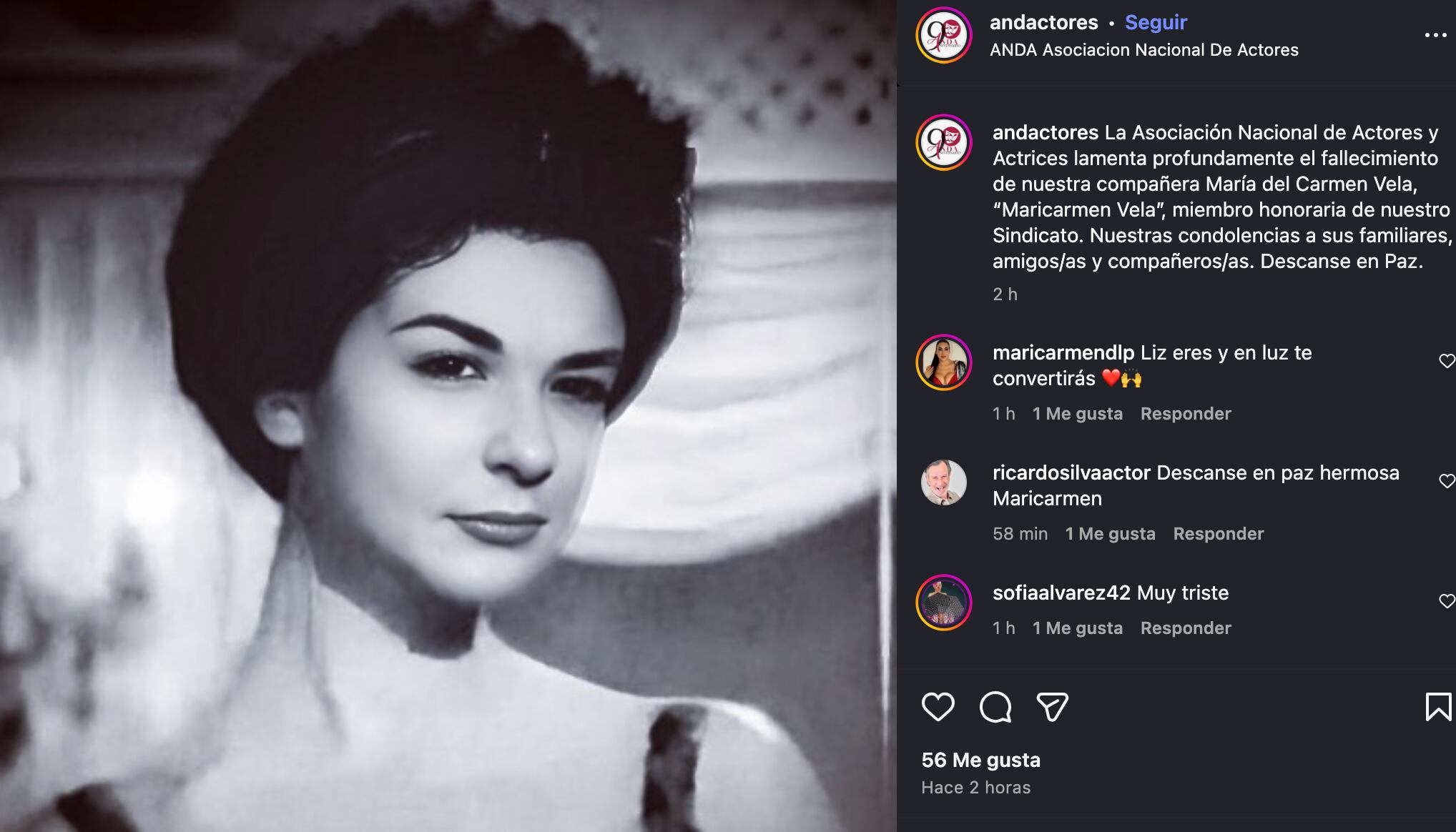 La actriz falleció a los 87 años.(Instagram: ANDA)