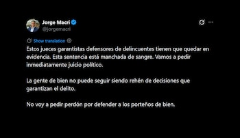 Tuit Jorge Macri sobre inconstitucionalidad del régimen penal juvenil