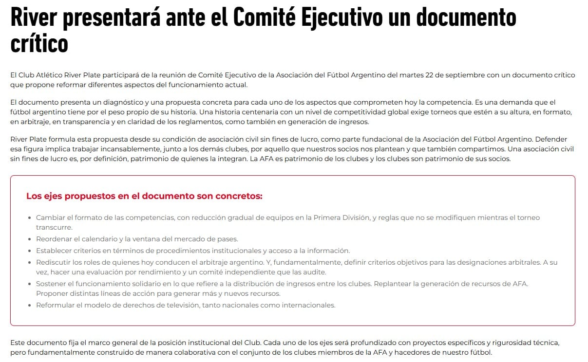 El nuevo comunicado de River Plate