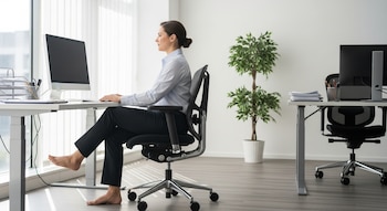 Una mujer trabaja en una