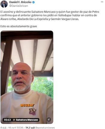 Daniel Briceño se refirió a la versión de Salvatore Mancuso - crédito @Danielbricen/X