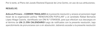 Un fragmento de un documento oficial impreso en negro sobre blanco con la palabra RESUELVE en mayúsculas