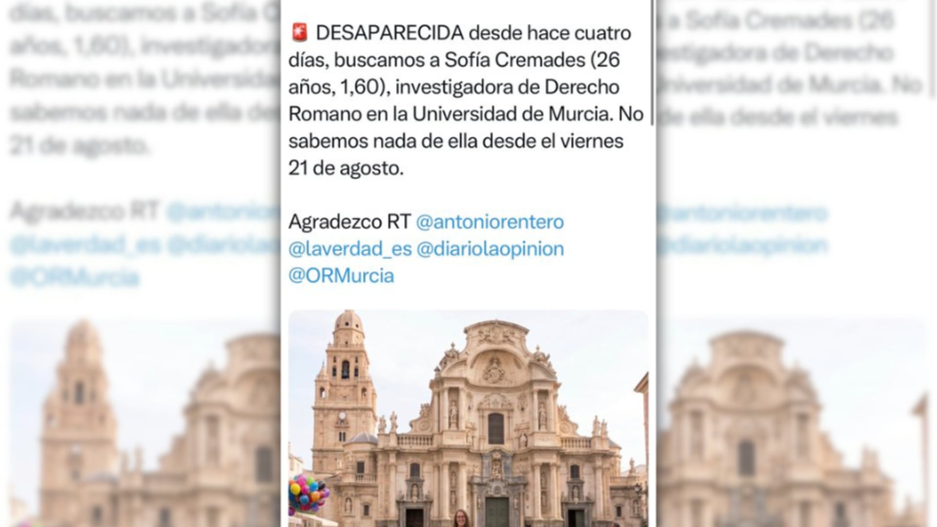 Un profesor de la Universidad de Murcia provoca un gran revuelo en redes sociales con una falsa desaparición y pide perdón. (Redes Sociales)