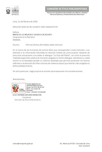 Oficio enviado por la Comisión