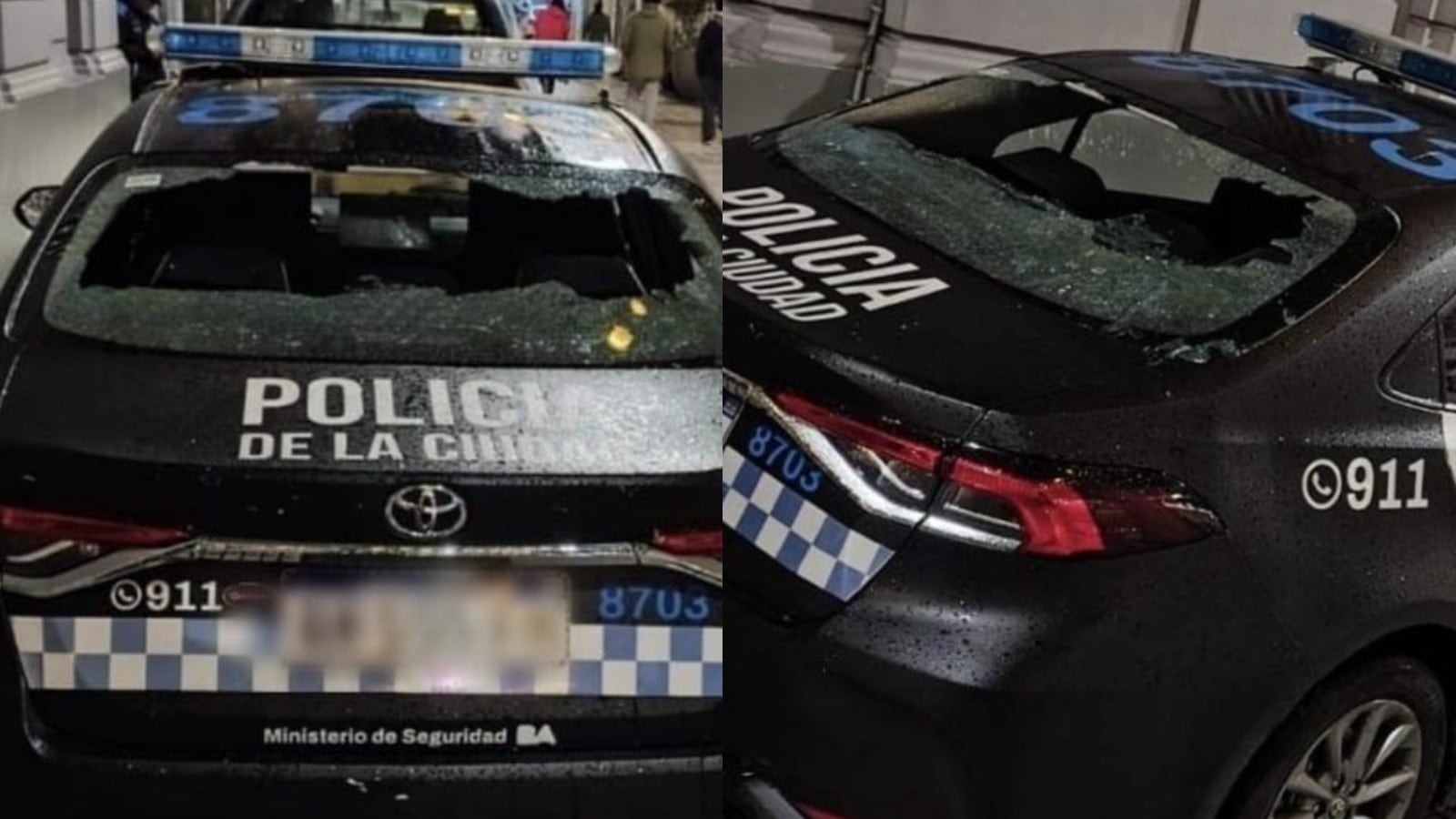 Grupos de manifestantes rompieron veredas para lanzar piedras, incendiaron contenedores de basura y destrozaron los vidrios de un patrullero en distintos puntos del centro porteño