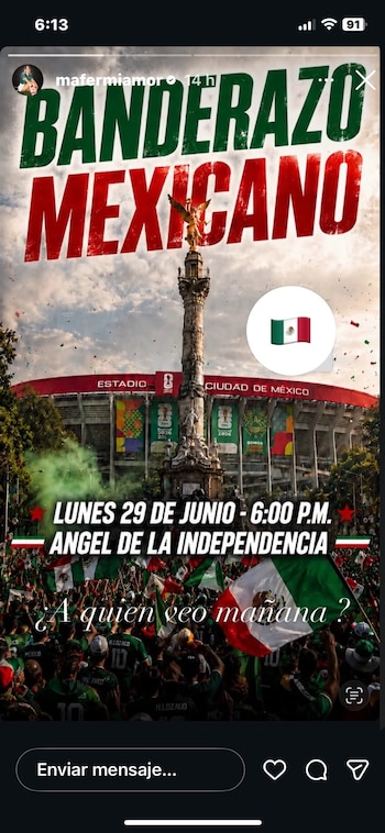 La convocatoria para un nuevo banderazo en el Ángel de la Independencia reunirá este 29 de junio a cientos de aficionados previo al partido entre la Selección Mexicana y Ecuador, correspondiente a los dieciseisavos de final del Mundial 2026.
