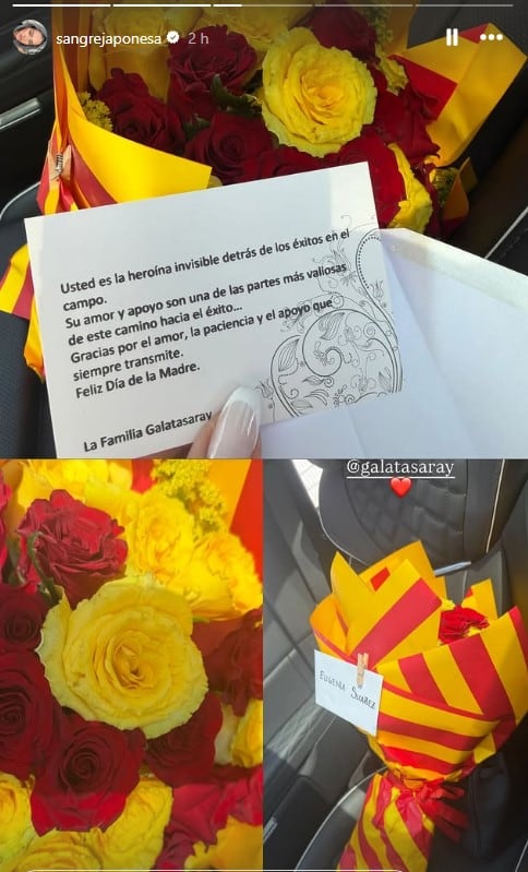 La China Suárez mostró el ramo de flores que recibió del club Galatasaray, en donde juega Mauro Icardi, por el día de la Madre (Instagram)