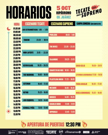 Tecate Supremo 2024 Horarios. (Instagram)