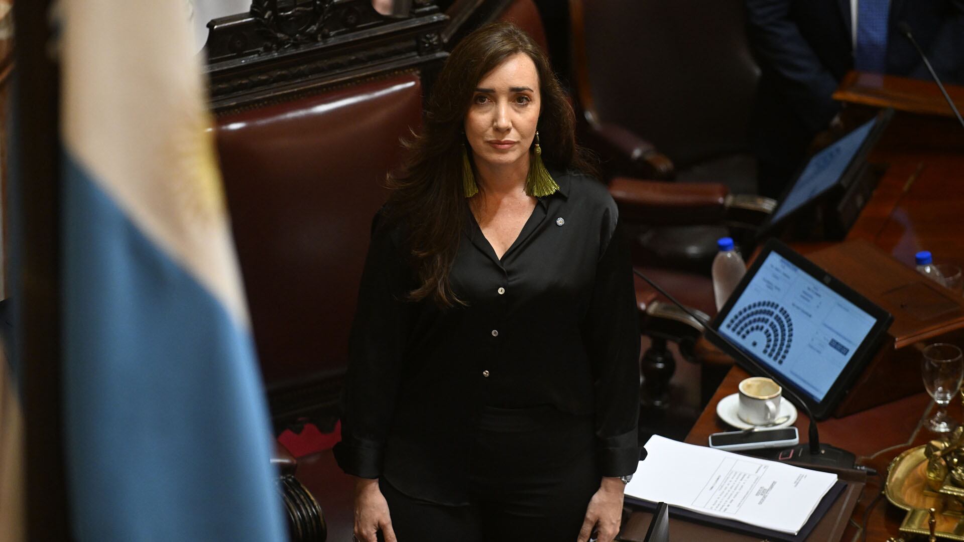 La vicepresidenta y titular de la Cámara alta, Victoria Villarruel, una de las caras de la derrota que ya estaba cantada para La Libertad Avanza